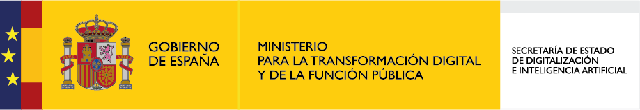 Bandera de España junto al logotipo del Ministerio para la Transformación Digital y de la Función Pública, que incluye la Secretaría de Estado de Digitalización e Inteligencia Artificial.